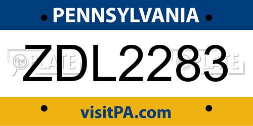 ZDL2283 Pennsylvania License Plate