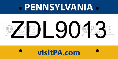 ZDL9013 Pennsylvania License Plate