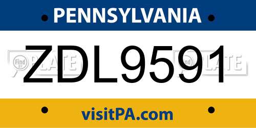ZDL9591 Pennsylvania License Plate
