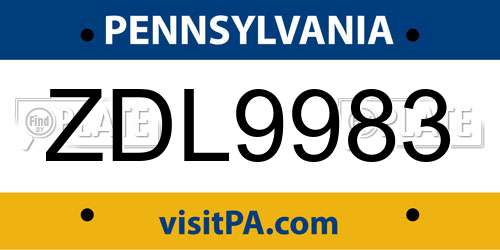 ZDL9983 Pennsylvania License Plate