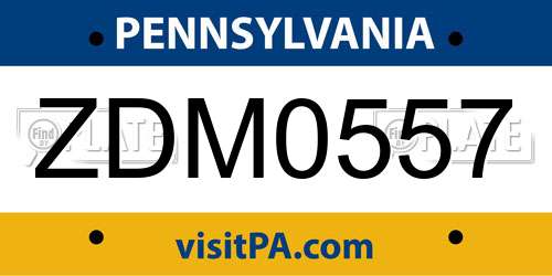 ZDM0557 Pennsylvania License Plate