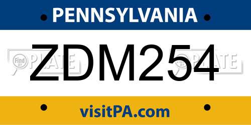 ZDM254 Pennsylvania License Plate