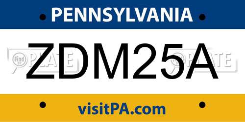 ZDM25A Pennsylvania License Plate