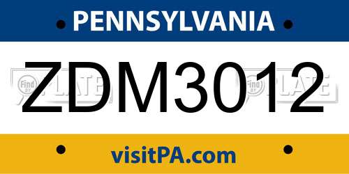 ZDM3012 Pennsylvania License Plate