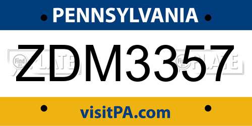 ZDM3357 Pennsylvania License Plate