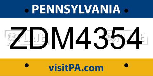ZDM4354 Pennsylvania License Plate