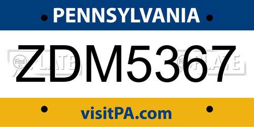 ZDM5367 Pennsylvania License Plate