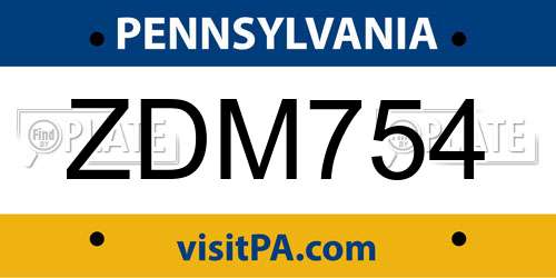 ZDM754 Pennsylvania License Plate