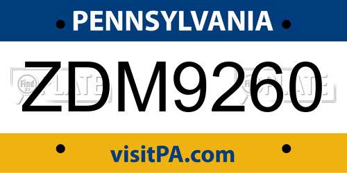 ZDM9260 Pennsylvania License Plate