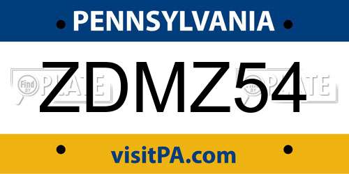ZDMZ54 Pennsylvania License Plate