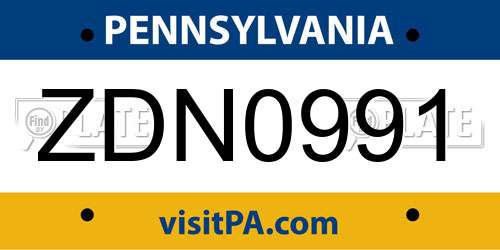 ZDN0991 Pennsylvania License Plate