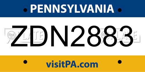 ZDN2883 Pennsylvania License Plate