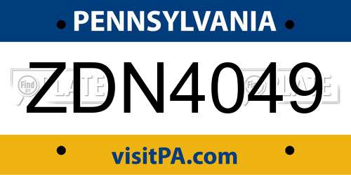 ZDN4049 Pennsylvania License Plate