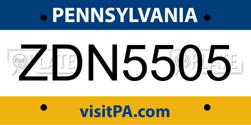 ZDN5505 Pennsylvania License Plate