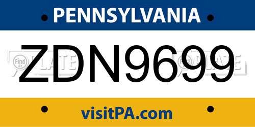 ZDN9699 Pennsylvania License Plate