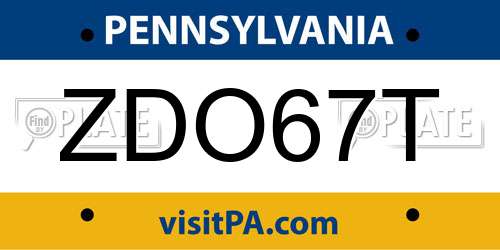 ZDO67T Pennsylvania License Plate