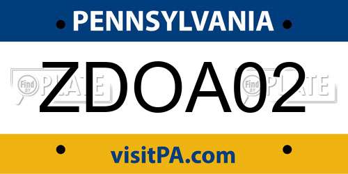 ZDOA02 Pennsylvania License Plate