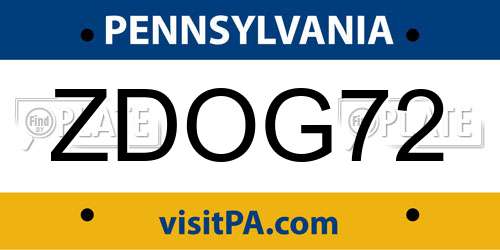 ZDOG72 Pennsylvania License Plate