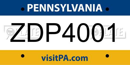 ZDP4001 Pennsylvania License Plate