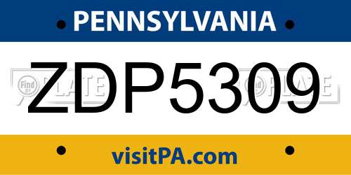 ZDP5309 Pennsylvania License Plate