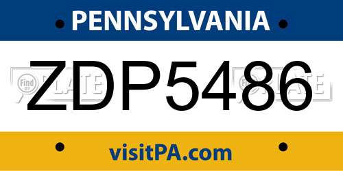 ZDP5486 Pennsylvania License Plate