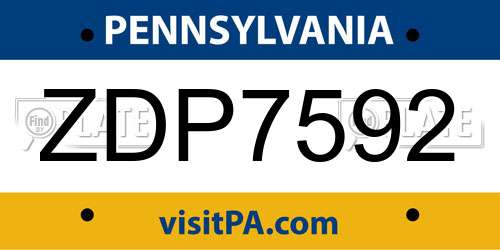 ZDP7592 Pennsylvania License Plate
