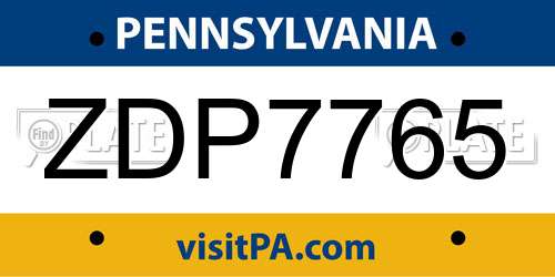 ZDP7765 Pennsylvania License Plate