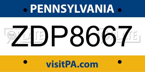 ZDP8667 Pennsylvania License Plate