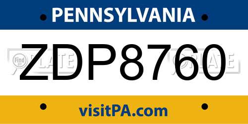 ZDP8760 Pennsylvania License Plate