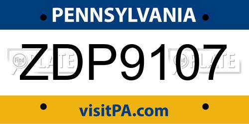ZDP9107 Pennsylvania License Plate