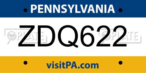 ZDQ622 Pennsylvania License Plate