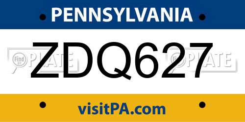 ZDQ627 Pennsylvania License Plate