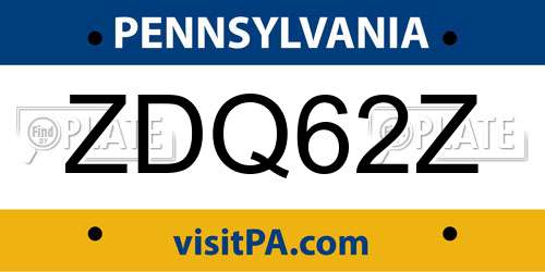 ZDQ62Z Pennsylvania License Plate