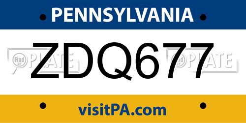 ZDQ677 Pennsylvania License Plate