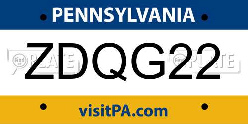 ZDQG22 Pennsylvania License Plate