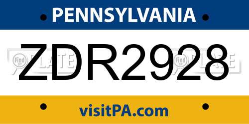 ZDR2928 Pennsylvania License Plate