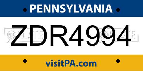 ZDR4994 Pennsylvania License Plate