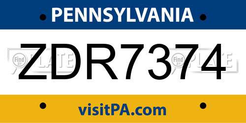 ZDR7374 Pennsylvania License Plate