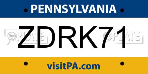 ZDRK71 Pennsylvania License Plate