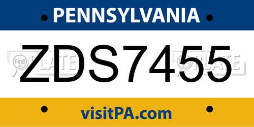 ZDS7455 Pennsylvania License Plate
