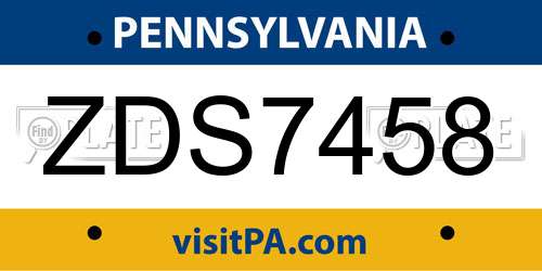 ZDS7458 Pennsylvania License Plate