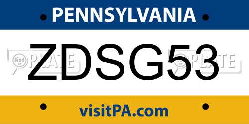 ZDSG53 Pennsylvania License Plate