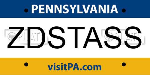 ZDSTASS Pennsylvania License Plate