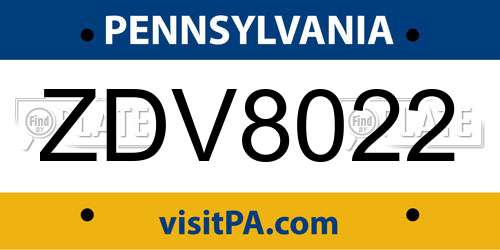 ZDV8022 Pennsylvania License Plate