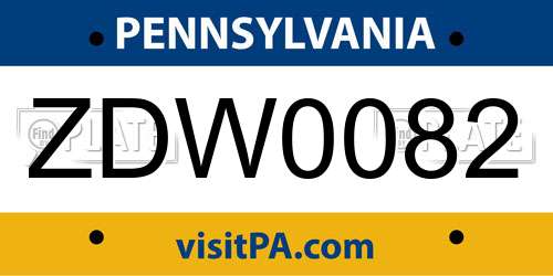 ZDW0082 Pennsylvania License Plate