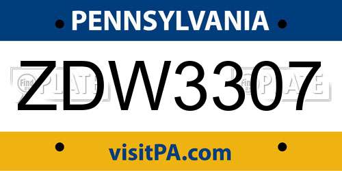 ZDW3307 Pennsylvania License Plate