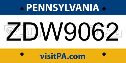 ZDW9062 Pennsylvania License Plate