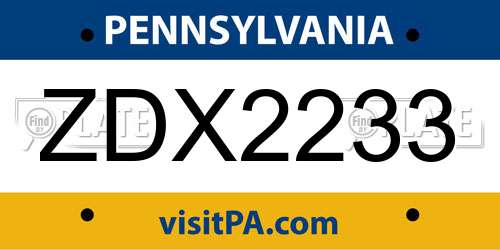 ZDX2233 Pennsylvania License Plate