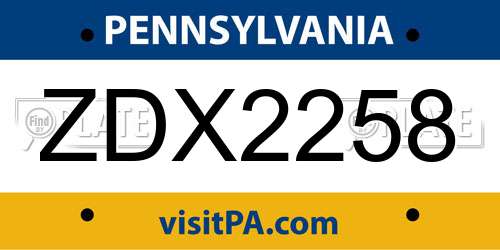 ZDX2258 Pennsylvania License Plate