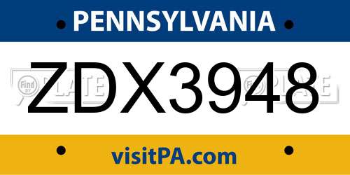 ZDX3948 Pennsylvania License Plate